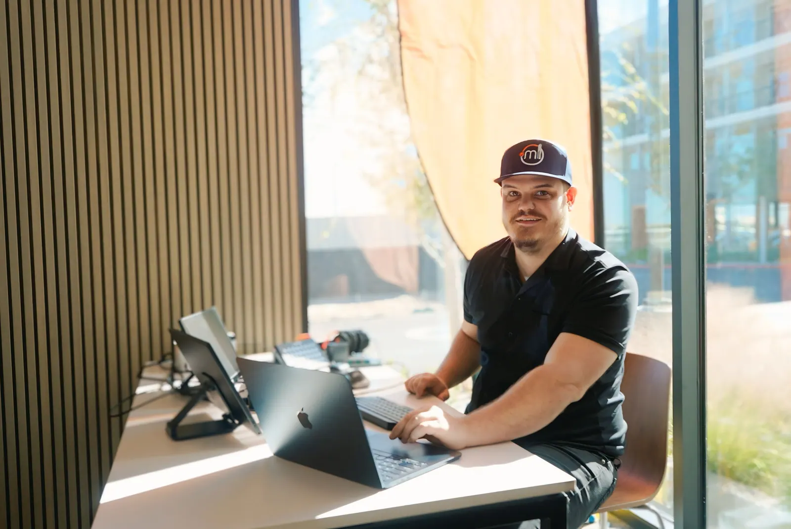 Kareem Boehmer at his laptop